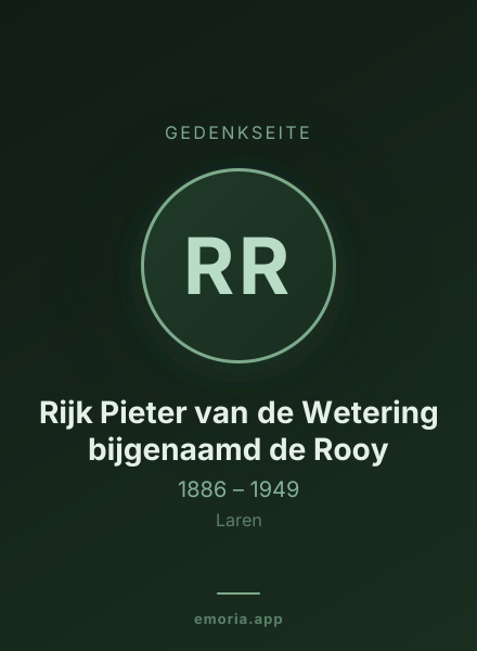 Gedenkportrait von Rijk Pieter van de Wetering bijgenaamd de Rooy