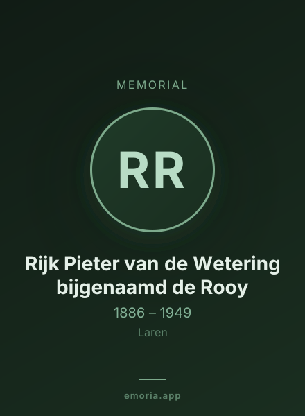 Memorial portrait of Rijk Pieter van de Wetering bijgenaamd de Rooy