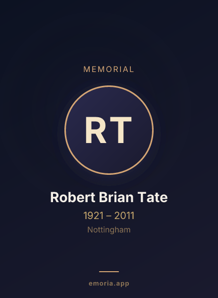 Memorial portrait of Robert Brian Tate