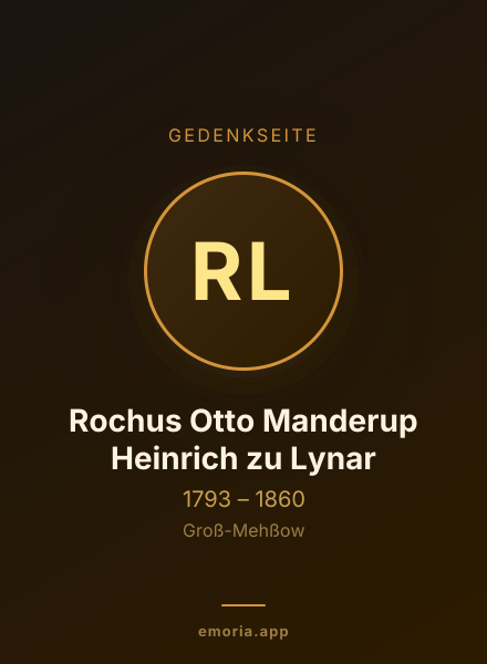 Gedenkportrait von Rochus Otto Manderup Heinrich zu Lynar
