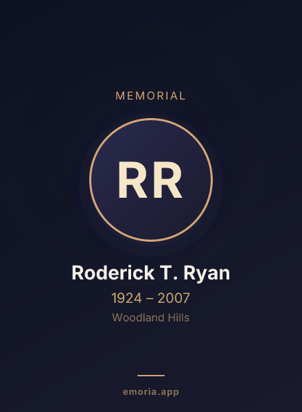 Memorial portrait of Roderick T. Ryan