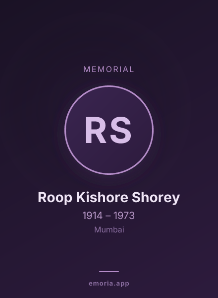Memorial portrait of Roop Kishore Shorey
