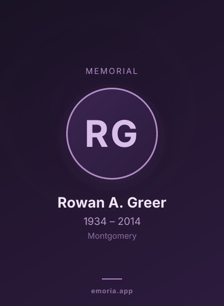 Memorial portrait of Rowan A. Greer