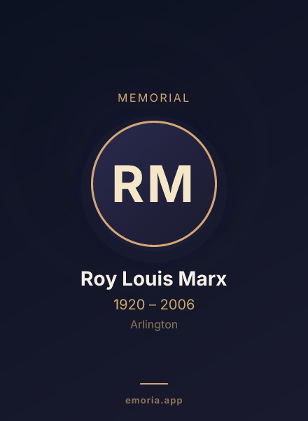 Memorial portrait of Roy Louis Marx