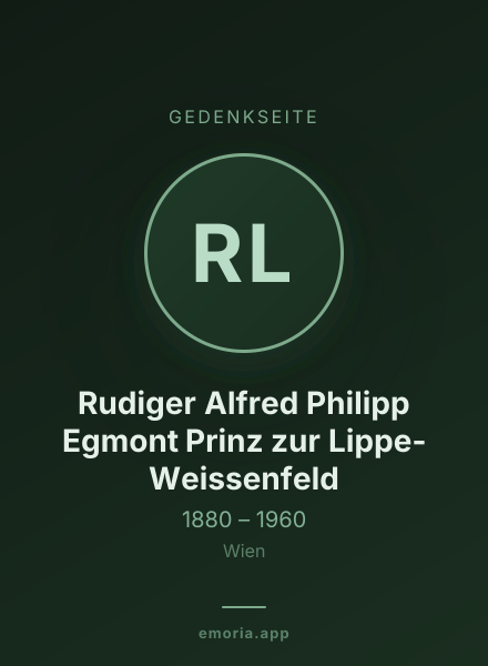 Gedenkportrait von Rudiger Alfred Philipp Egmont Prinz zur Lippe-Weissenfeld