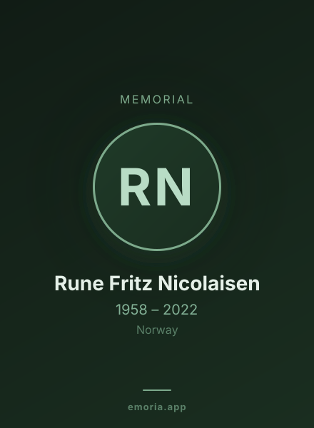 Memorial portrait of Rune Fritz Nicolaisen