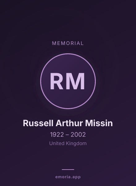 Memorial portrait of Russell Arthur Missin