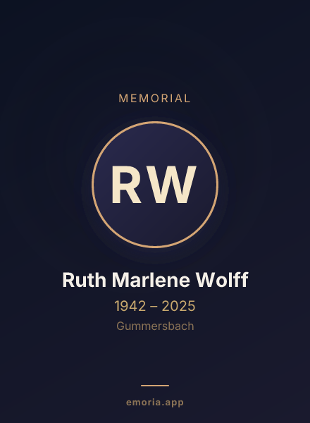 Memorial portrait of Ruth Marlene Wolff