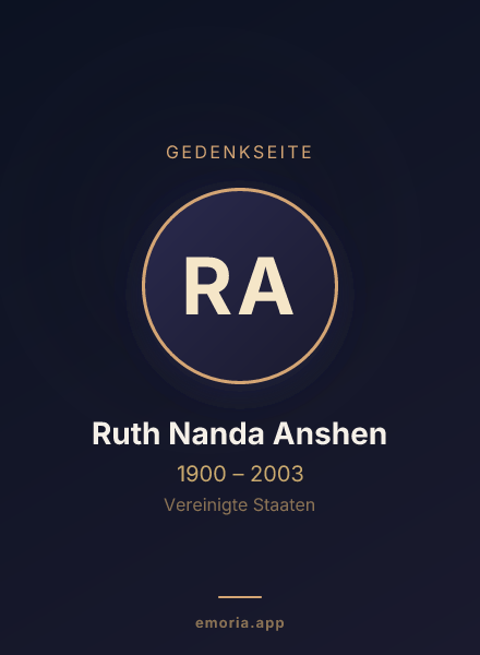 Gedenkportrait von Ruth Nanda Anshen