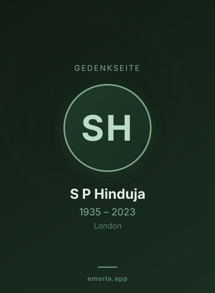 Gedenkportrait von S P Hinduja