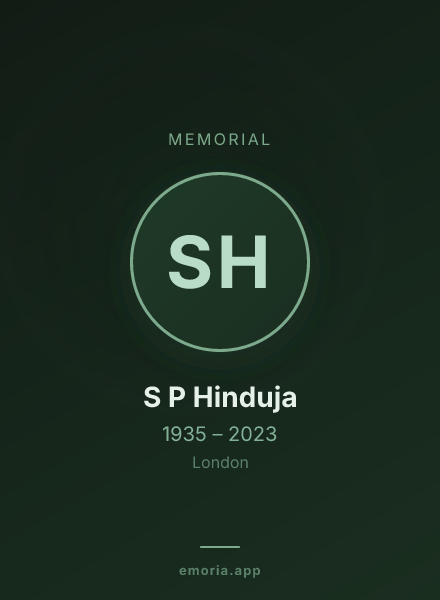 Memorial portrait of S P Hinduja