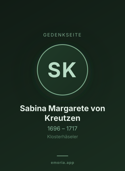 Gedenkportrait von Sabina Margarete von Kreutzen