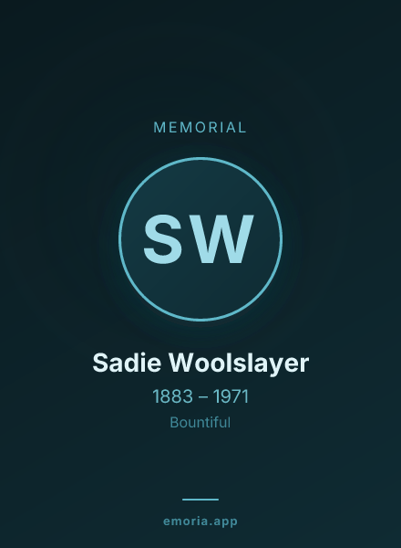 Memorial portrait of Sadie Woolslayer