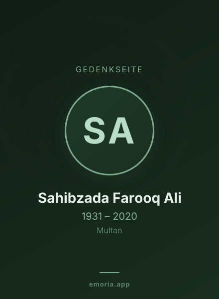 Gedenkportrait von Sahibzada Farooq Ali