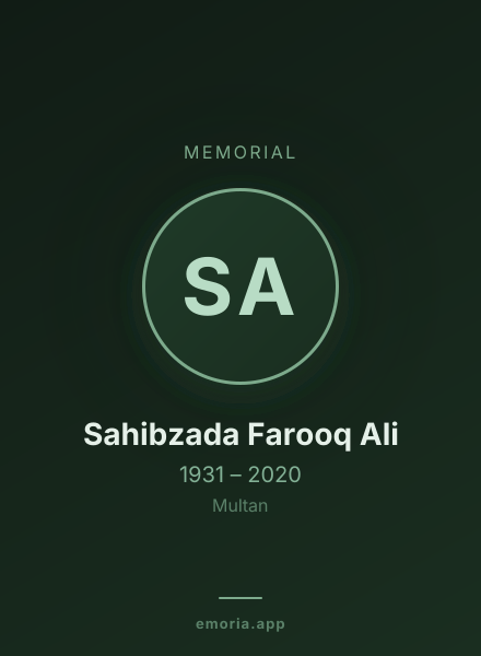 Memorial portrait of Sahibzada Farooq Ali