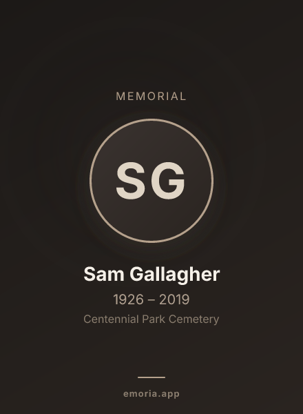 Memorial portrait of Sam Gallagher