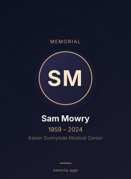 Memorial portrait of Sam Mowry