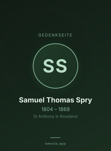Gedenkportrait von Samuel Thomas Spry