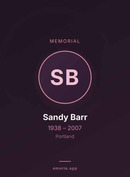 Memorial portrait of Sandy Barr