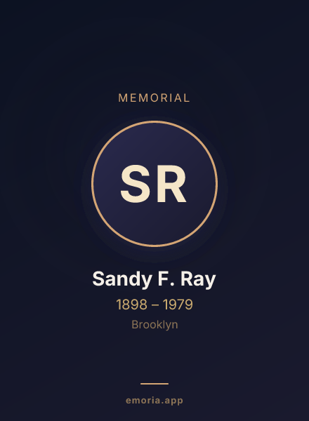 Memorial portrait of Sandy F. Ray
