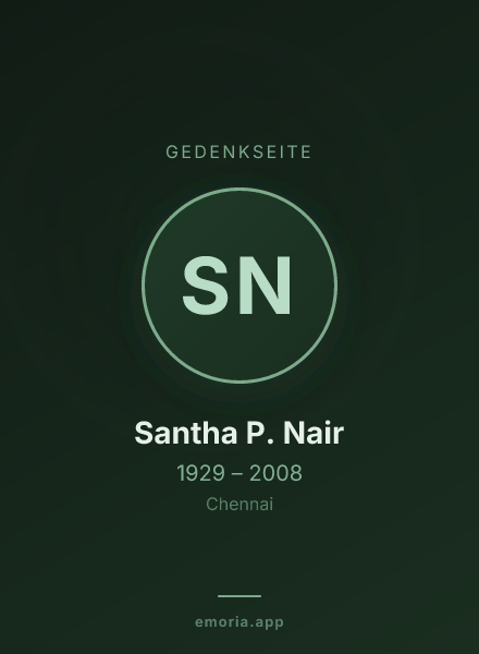 Gedenkportrait von Santha P. Nair