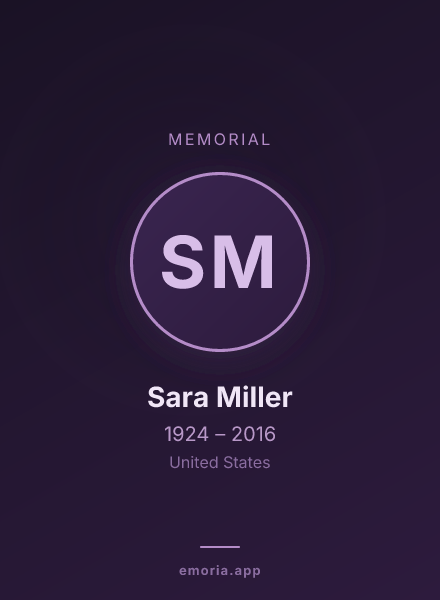 Memorial portrait of Sara Miller