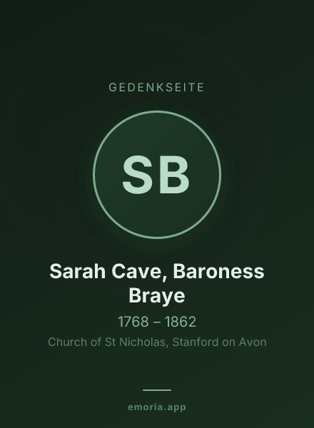 Gedenkportrait von Sarah Cave, Baroness Braye