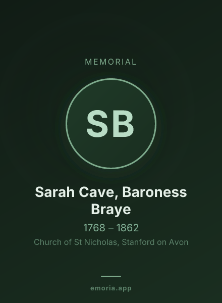 Memorial portrait of Sarah Cave, Baroness Braye
