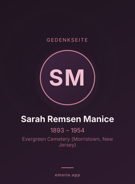 Gedenkportrait von Sarah Remsen Manice