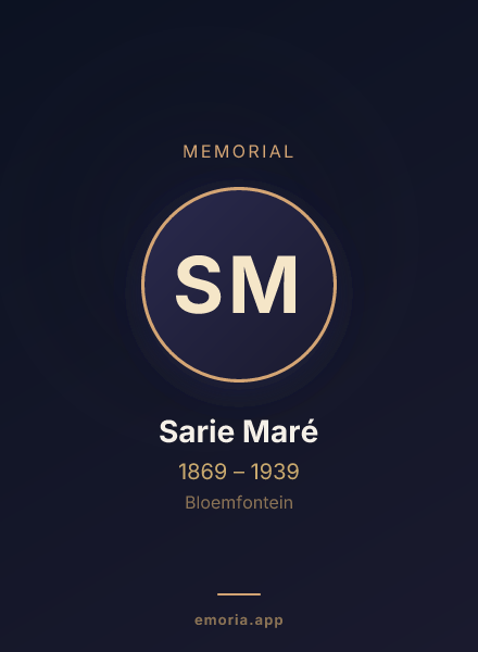 Memorial portrait of Sarie Maré