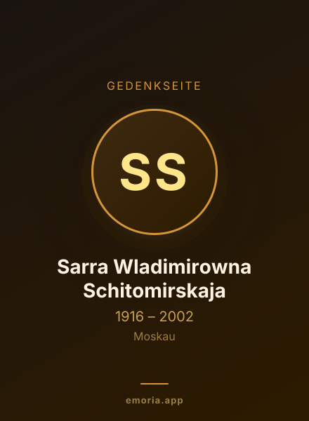 Gedenkportrait von Sarra Wladimirowna Schitomirskaja