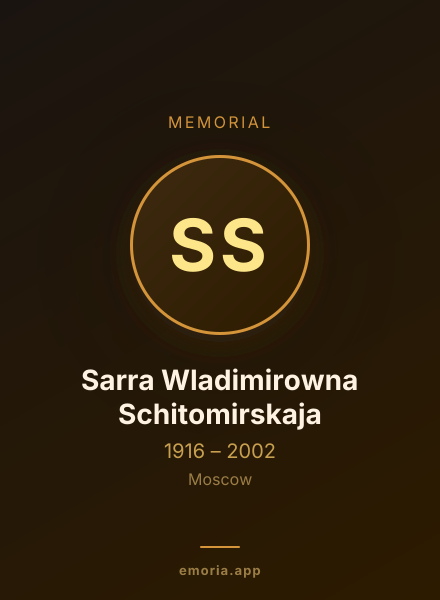 Memorial portrait of Sarra Wladimirowna Schitomirskaja