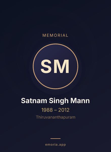 Memorial portrait of Satnam Singh Mann