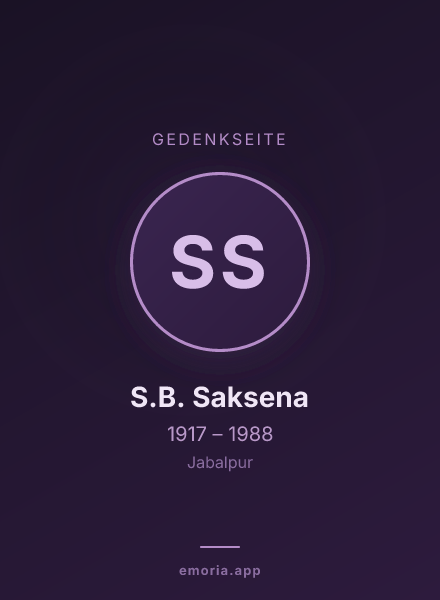 Gedenkportrait von S.B. Saksena