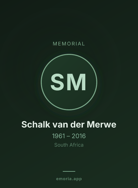 Memorial portrait of Schalk van der Merwe