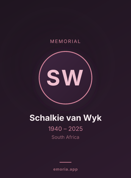Memorial portrait of Schalkie van Wyk