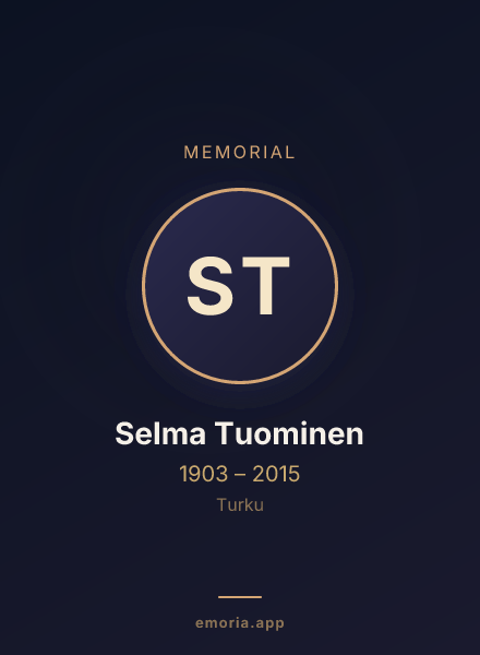 Memorial portrait of Selma Tuominen