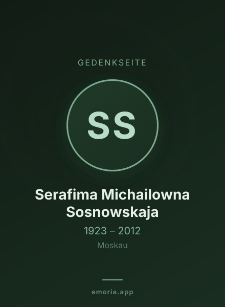 Gedenkportrait von Serafima Michailowna Sosnowskaja