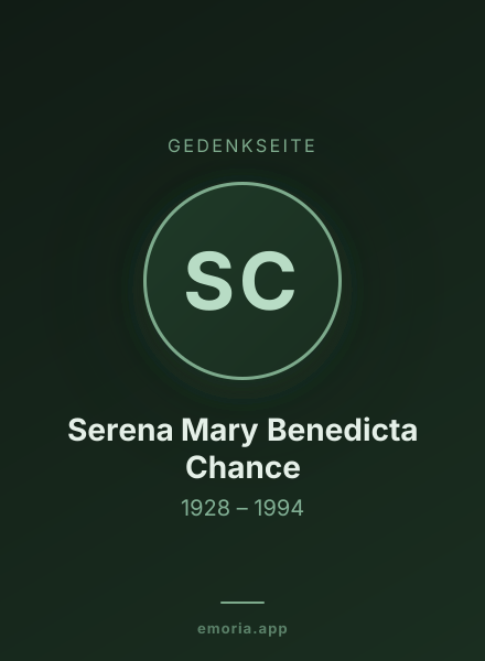 Gedenkportrait von Serena Mary Benedicta Chance