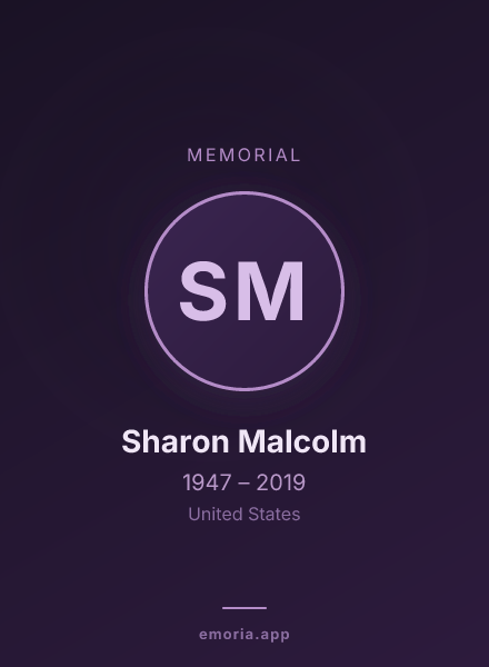Memorial portrait of Sharon Malcolm