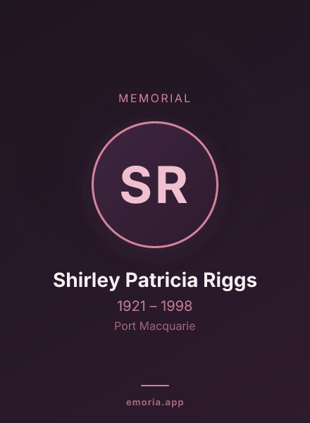 Memorial portrait of Shirley Patricia Riggs