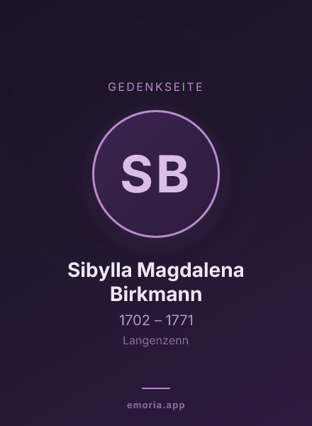 Gedenkportrait von Sibylla Magdalena Birkmann