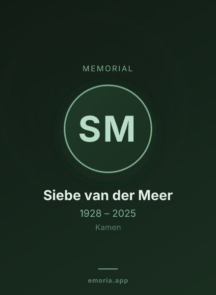 Memorial portrait of Siebe van der Meer