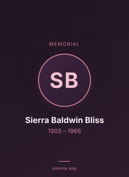 Memorial portrait of Sierra Baldwin Bliss