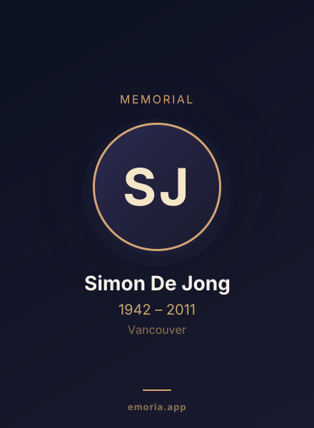 Memorial portrait of Simon De Jong