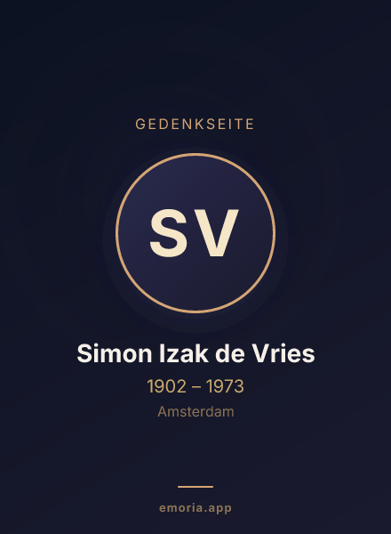 Gedenkportrait von Simon Izak de Vries
