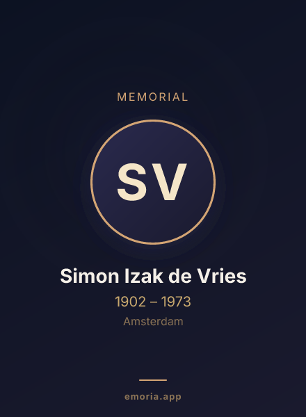 Memorial portrait of Simon Izak de Vries
