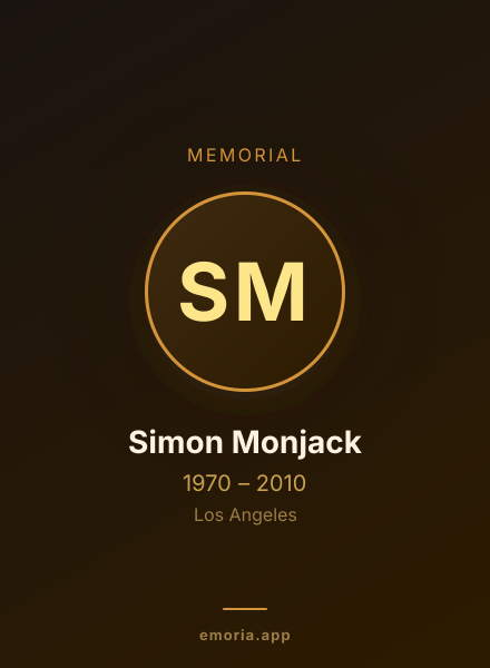 Memorial portrait of Simon Monjack