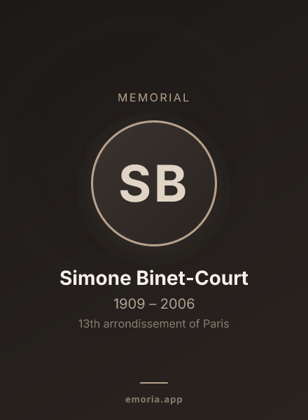 Memorial portrait of Simone Binet-Court