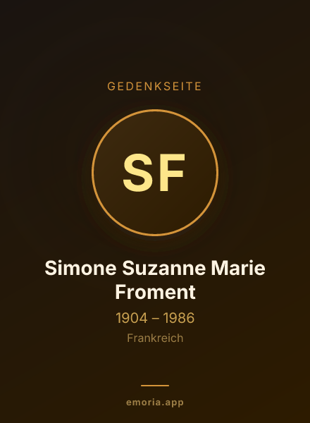 Gedenkportrait von Simone Suzanne Marie Froment